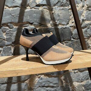 Sneex The Icon Beige Mesh Suede Heeled Sneakers